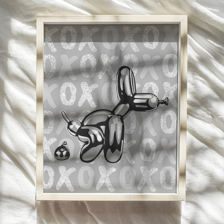 funny Grey Gray Bathroom Decor - Cute Bathroom Wall Art - Modern Bathroom Minimalist Wall Decor Aesthetic - small Bathroom Pictures Sign - Black Bathroom Accessories - Retro Balloon Dog Pop art Poster