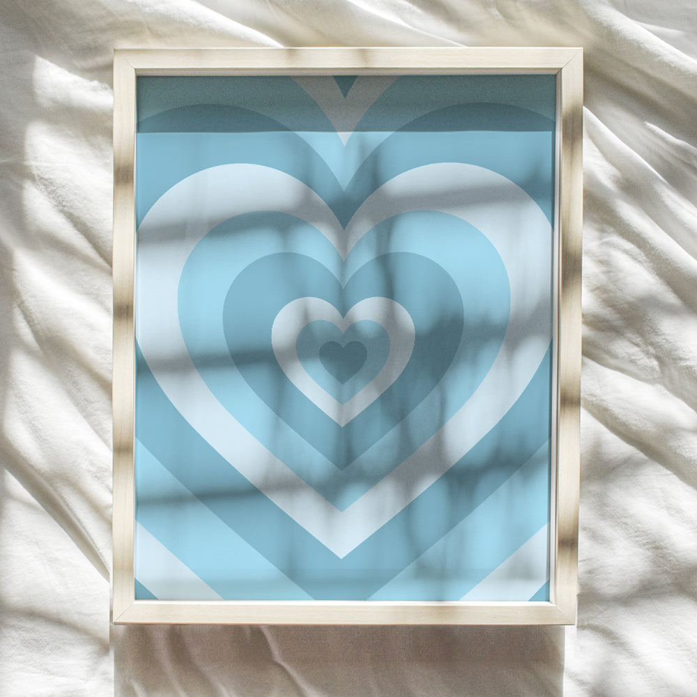 Light Blue Heart Wall Decor - Baby Blue Love Decor - 70s Pop art Trendy Room Decor - Aesthetic Minimalist Decor - Baby Boy Nursery Decor - Modern art Wall Art - Bedroom Decor for Women Girl Woman Teen