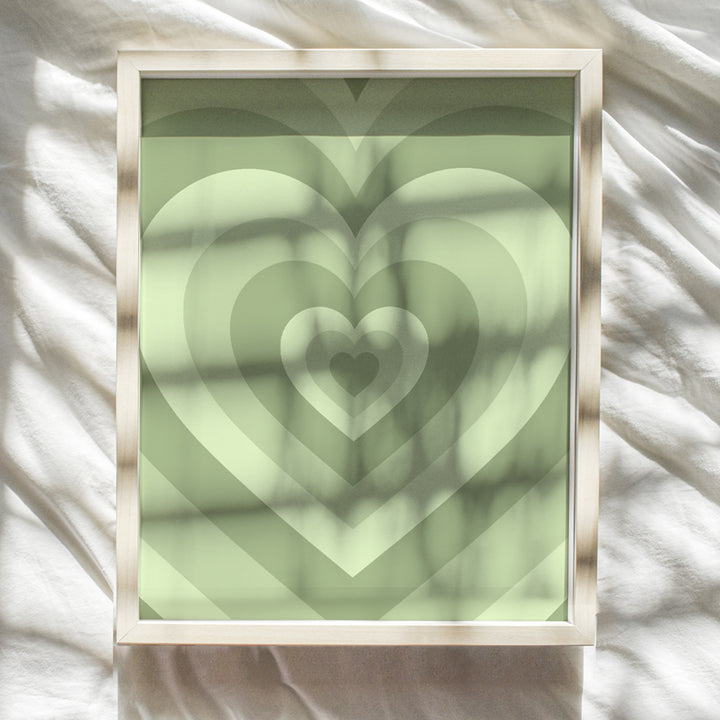 Green Heart Farmhouse Wall Art - Boho-chic Wall Decor - Cute Aesthetic Room Decor - Retro style Pop art Modern art Funky Preppy Room Decor - Trendy Bedroom decoration for Women Woman Teen Girls Girl