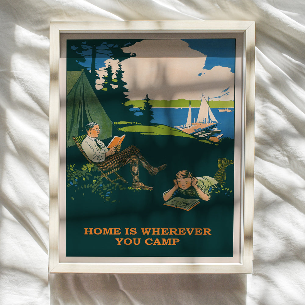 Lake House Boys Room Decor - Camping Wall Decor - Retro Style Vintage Art - Summer Home, Cabin Decor - Kids Art - Boys Bedroom, Nursery, playroom - Dark Green Wall Art for Men - Father Son Gifts