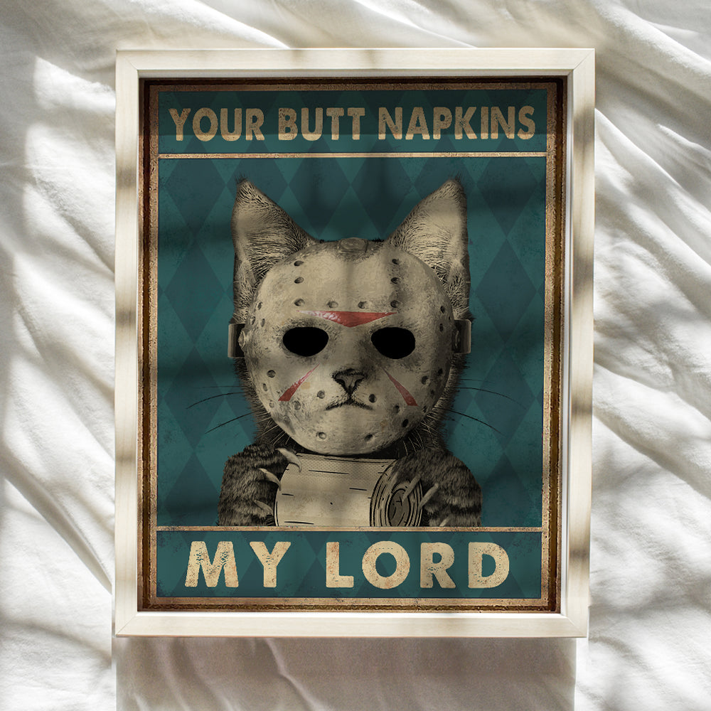 Friday the 13th Bathroom Wall Art - Your Butt Napkins - Cat Decor - Cat Bathroom Decor for Men - Cat Gift for Men - Restroom Sign - Man Cave Wall Art - Cute Cat Poster - Yellowbird Art & Design 8x10