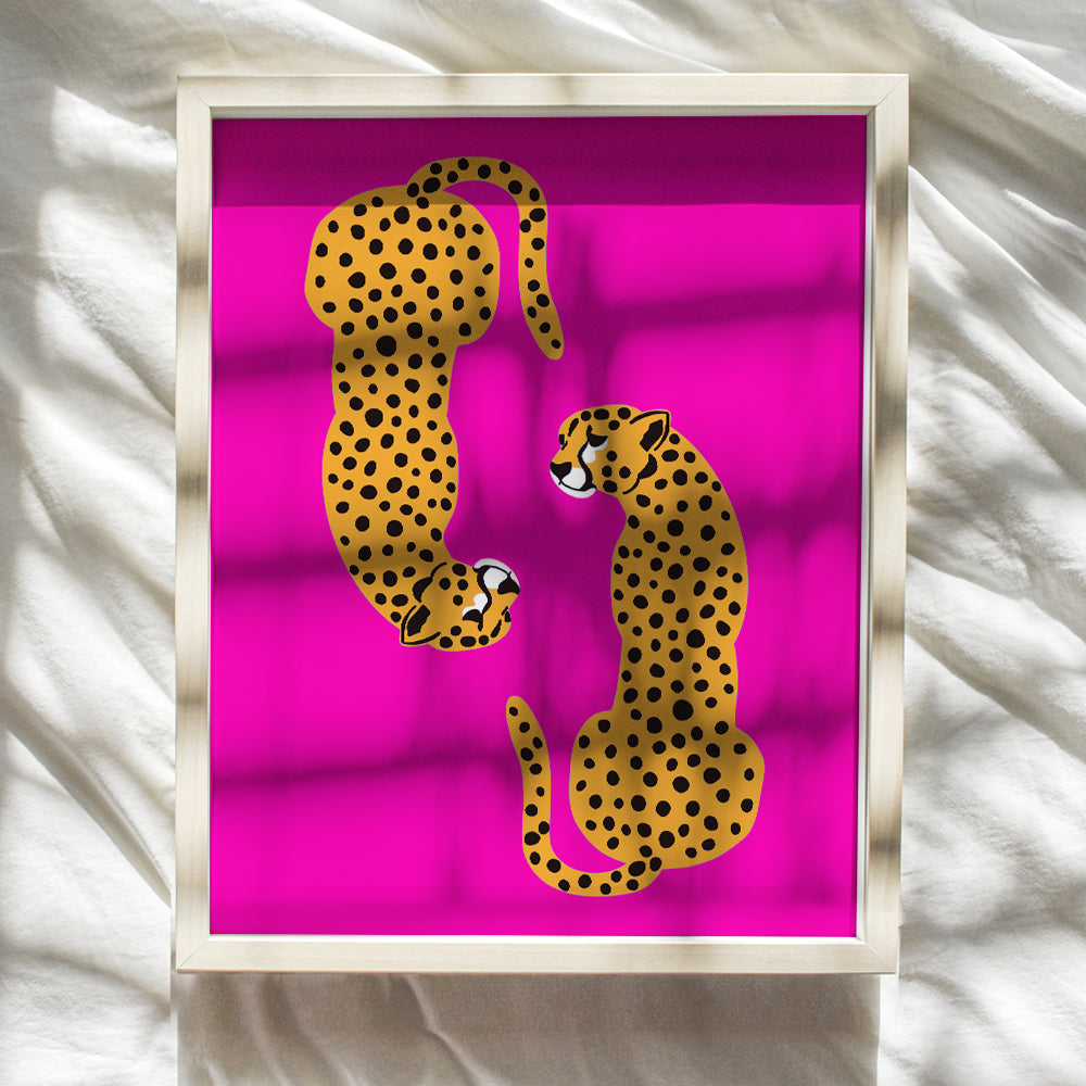 Pink Preppy Room Decor - Wall Decor Aesthetic - Cheetah Print Wall Decor - Mid-century modern Minimalist Wall Art & Decor - Leopard Print Wall Decor - Girls Womens Bedroom Decor - Modern art Pop art