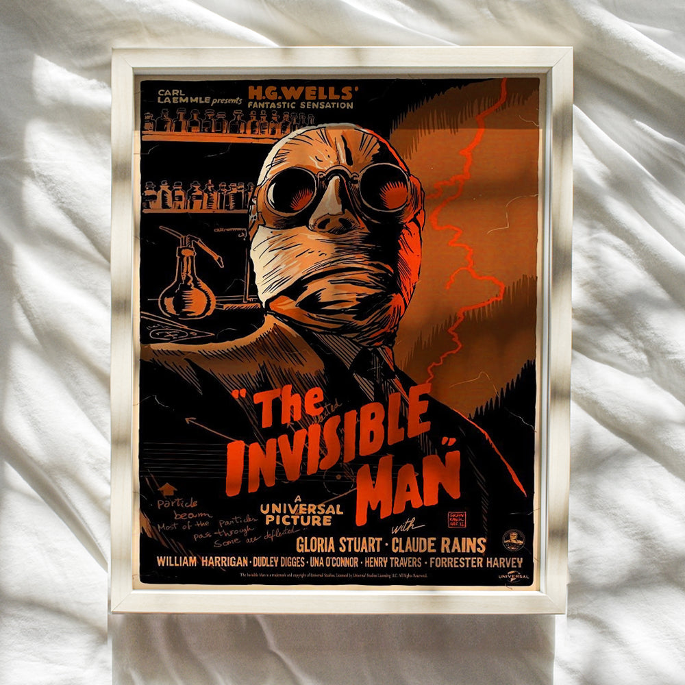 The Invisible Man - 8x10 Vintage Hollywood Horror Movie Poster Wall Art Print - Creepy Classic Scary Movie Home Decor Picture for Man Cave, Boys Bedroom, Teens Room - Gift for Men