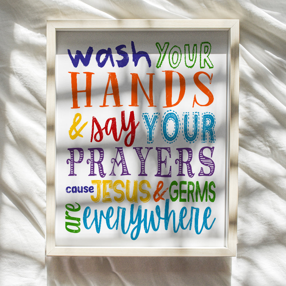 Wash Your Hands and Say Your Prayers Sign - Christian Wall Art - Religious Wall Decor - Jesus Wall Decor - Kids Bathroom Decor - Catholic Wall Decor - Cute Funny Bathroom Wall Art