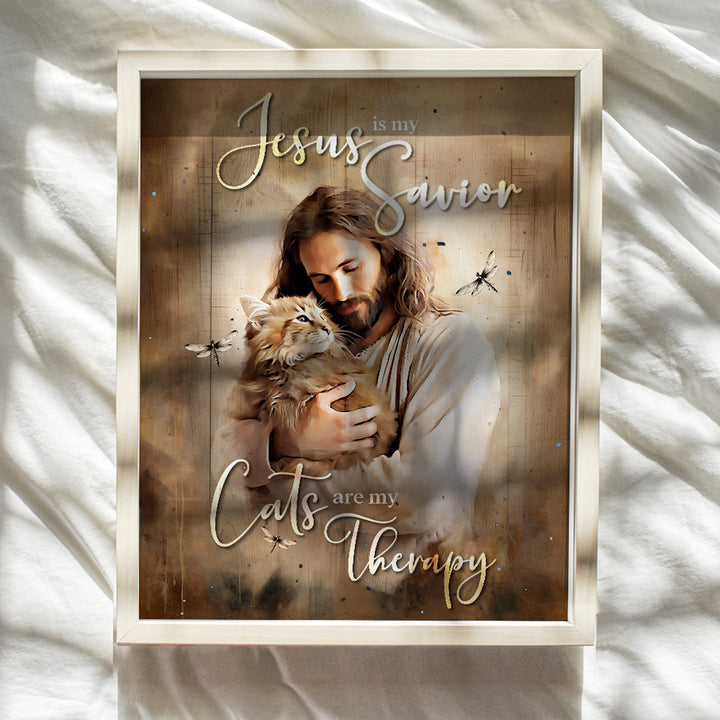 Christian Decor, Cat Wall Art & Decor - Jesus Christ, Cat Lover, Cute Cat, Christian Poster - Christian Gifts for Girls, Cat Mom - spiritual Religious art Christian Quote- Rustic Farmhouse Home Decor