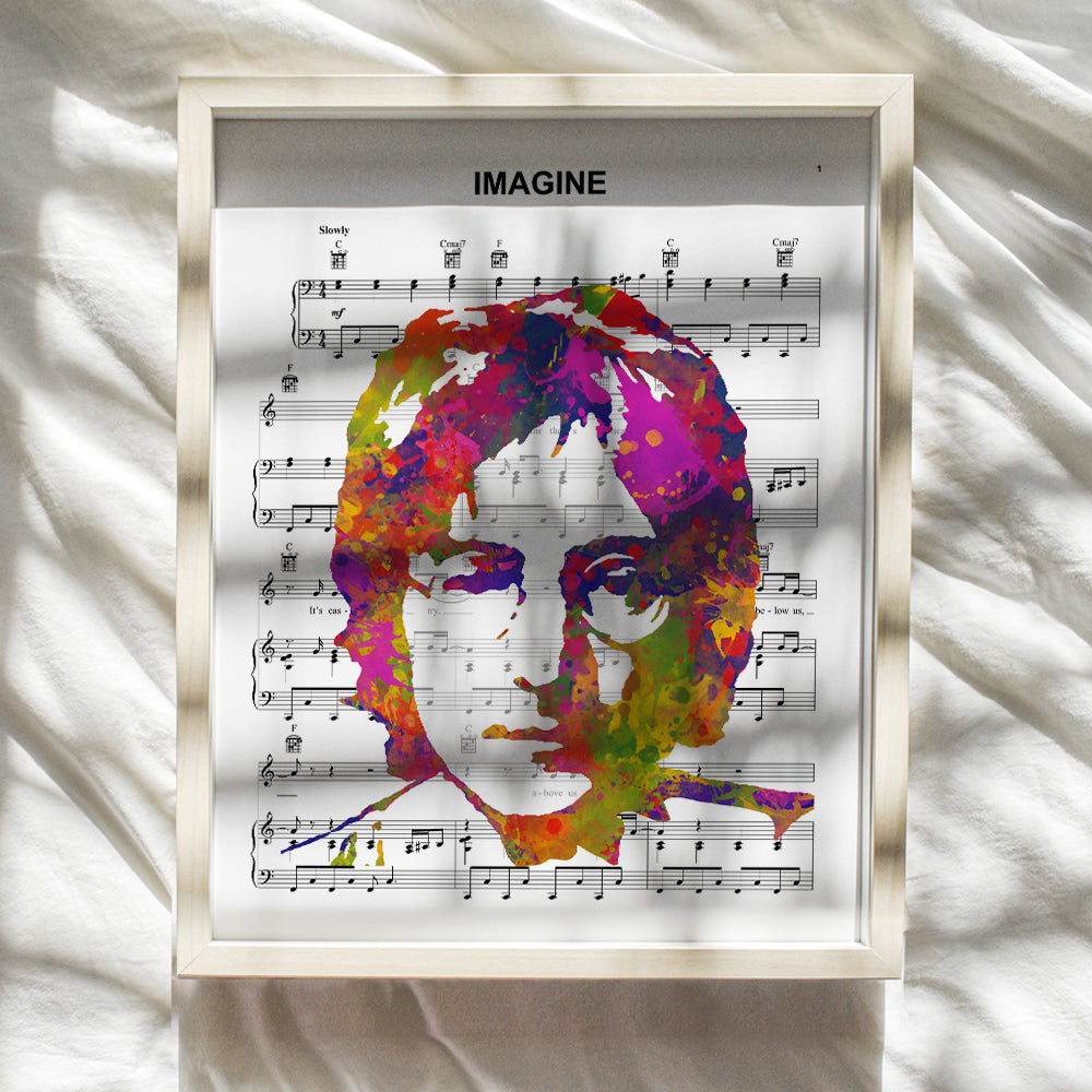 John Lennon Poster - 8x10 Beatles Wall Art Decor - Cool Unique Gift for Paul McCartney, Ringo Starr, George Harrison, 60s Music Fans - Imagine Sheet Music - Modern Pop Art Picture Print