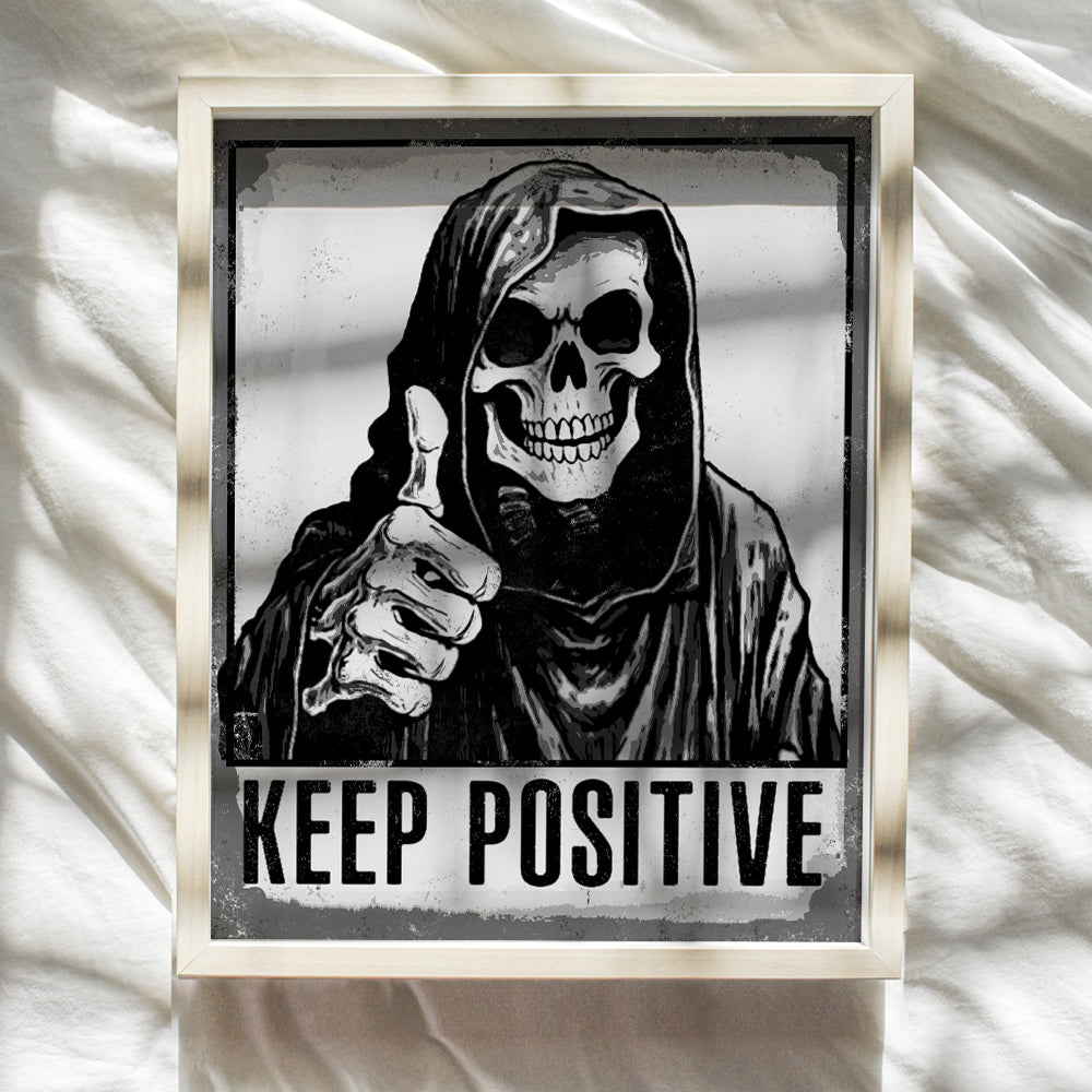 Gothic Home Decor for Men, Skull Decor - Positive Wall Decor - Grim Reaper Decoration - Skeleton Halloween Decorations - Funny Wall Art - College Dorm Room Decor - Man Cave Decor - Boys Bedroom Decor