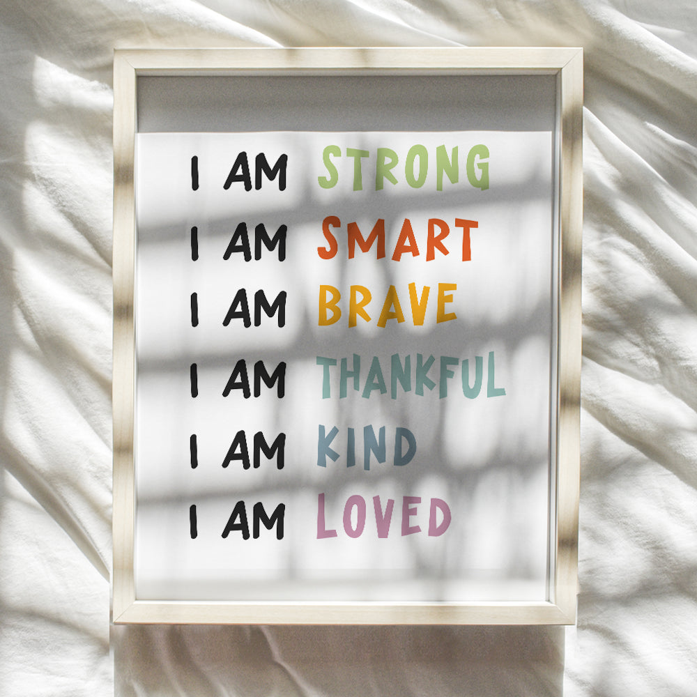 Positive Affirmations Wall Decor - Nursery Toddler Little Boys Girls Bedroom Kids Room Decor - Child Room Decor - Classroom decoration - I Am Positive Quotes Inspiration Family Wall Art UNFRAMED