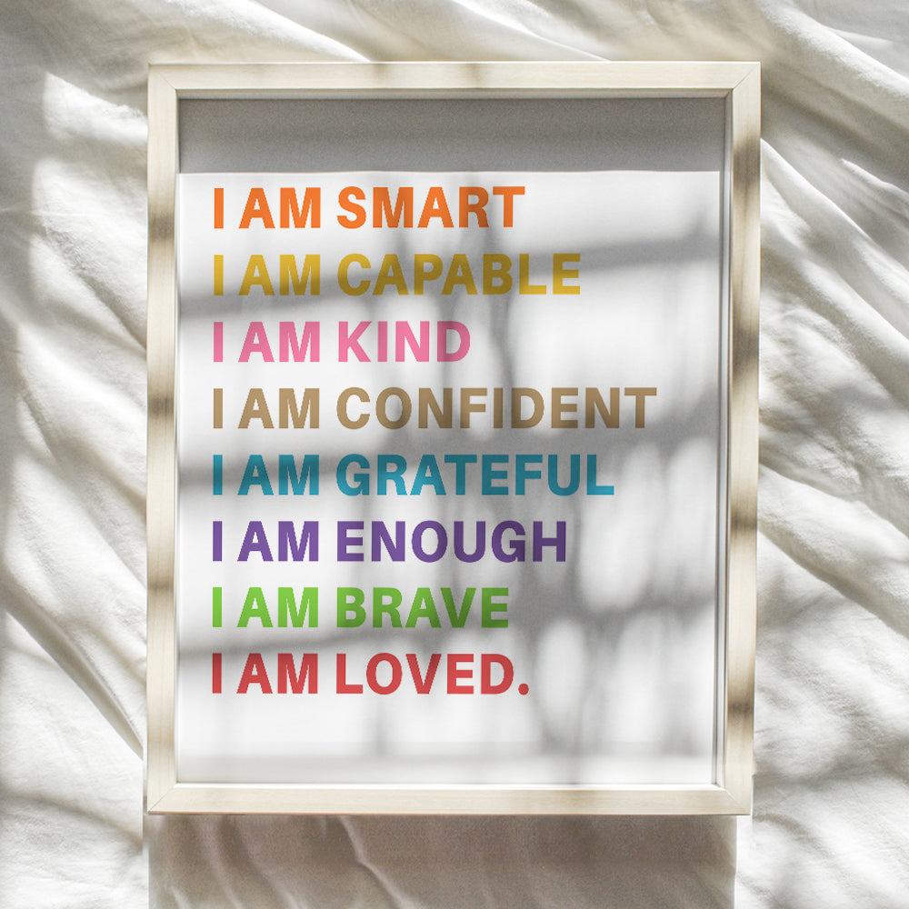 I Am positive Affirmations for Women - Inspirational Wall Decor for Kids, Boys, Girls, Toddler - Motivational Quotes Wall Art Nursery Room Decor - Family Decorations for playroom, Classroom, Bedroom