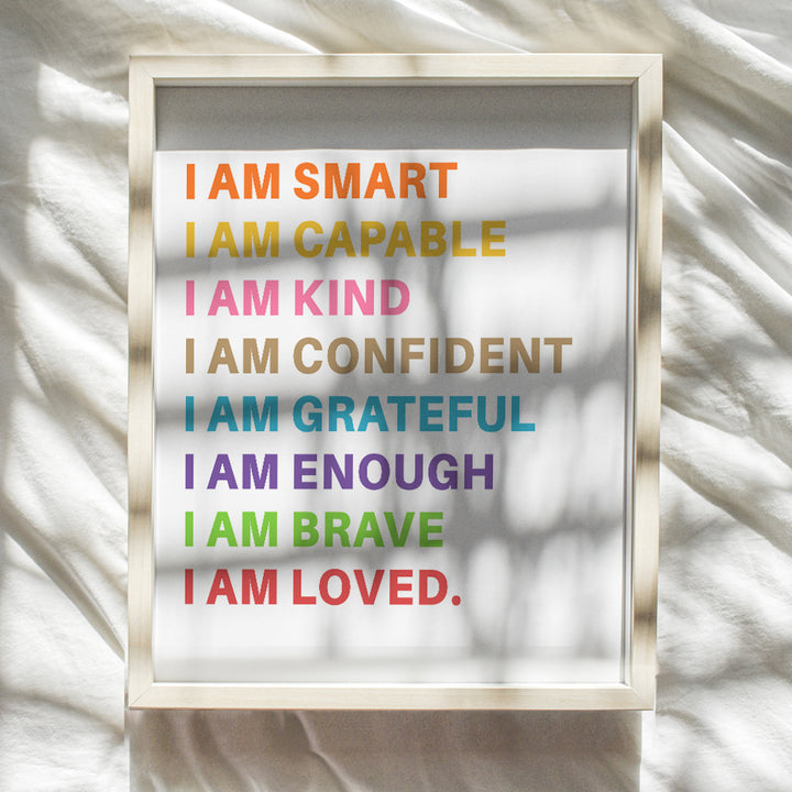 I Am positive Affirmations for Women - Inspirational Wall Decor for Kids, Boys, Girls, Toddler - Motivational Quotes Wall Art Nursery Room Decor - Family Decorations for playroom, Classroom, Bedroom