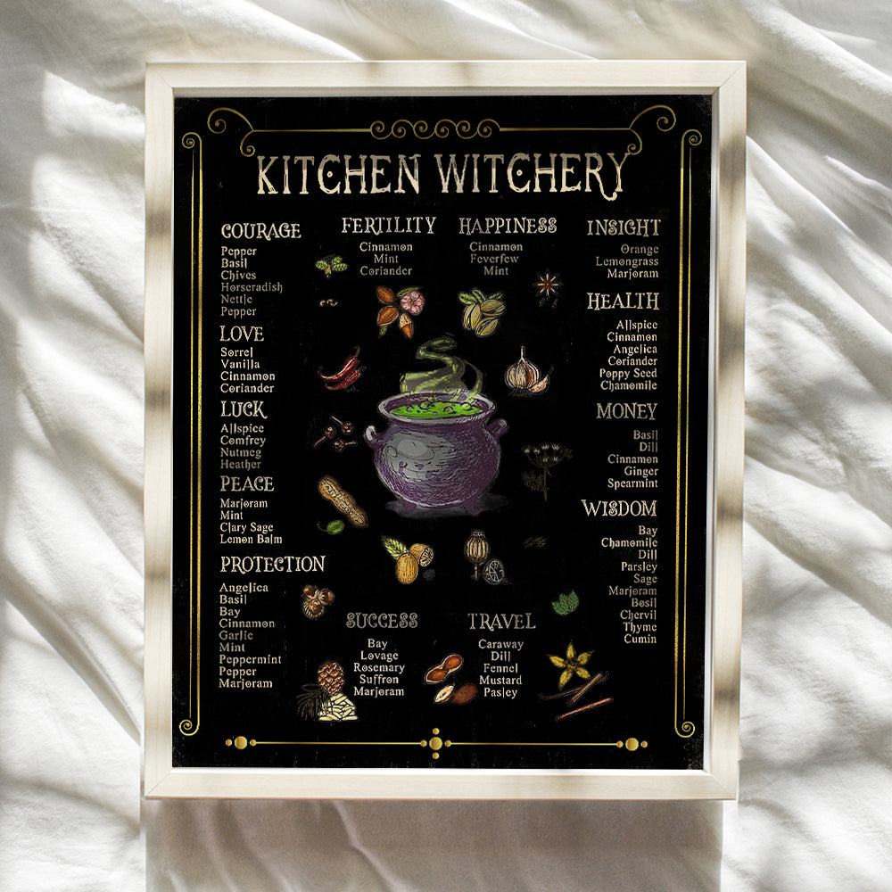 Witchy Wall Art & Decor - Kitchen Witchery - Black Magic Room Decor - Wicca Wiccan Pagan Gifts - Sabbat Grimoire Magick Sigil Sign - Magical Spells Picture Print - Boho Witches Poster - Halloween Art