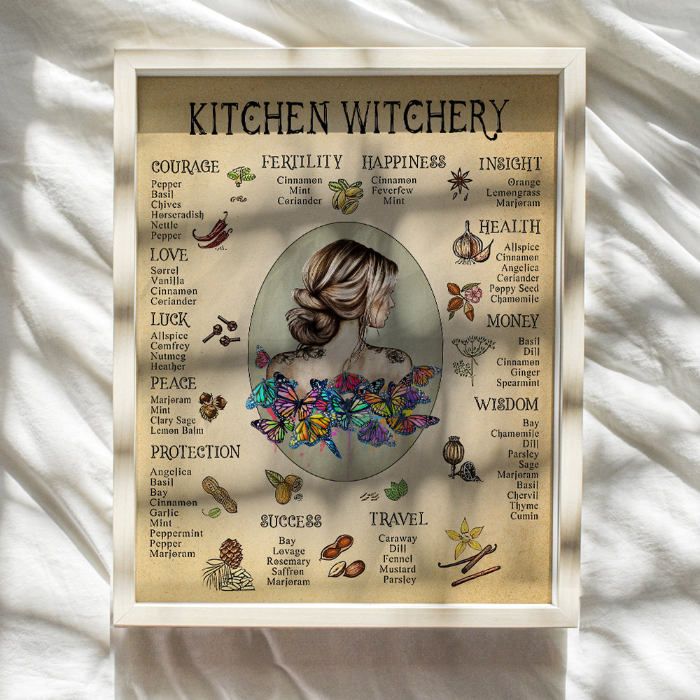 Kitchen Witches Wall Art & Decor - Boho Witchy Poster - Pagan Wiccan Halloween Art - Black Magic Room Decoration - Wicca Gifts for Women - Witchery Sabbat Grimoire Sign - Magical Spells Picture