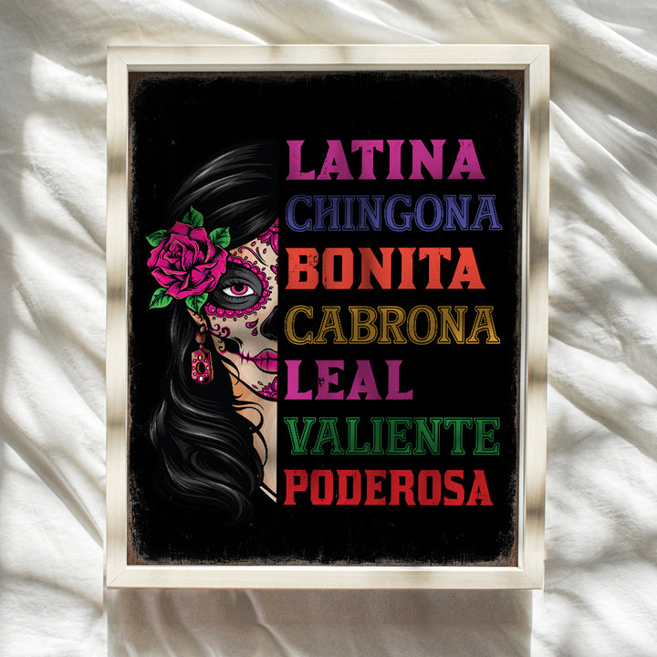 Latinx Wall Art for Women - Mexican Theme Regalos Para Mujer - Sugar Skull Decor Decoracion Para Sala, Nina - Inspirational Quotes Wall Art for Latinos, Chicanos, Woman, Girl - Motivational Wall Decor