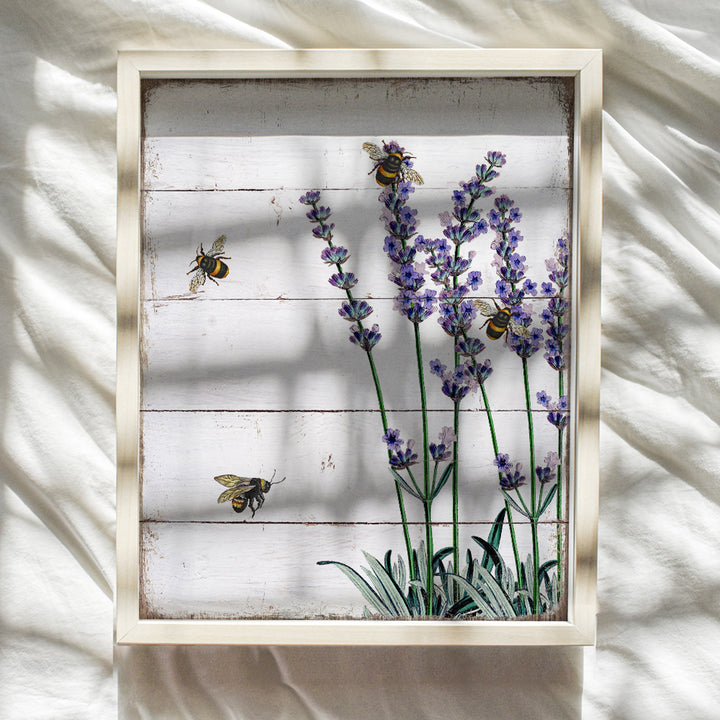 Rustic Bee Decor - Farmhouse Wall Decor - Lavender Wall Decor - Boho Country Decor - Bohemian Wall Art for Bedroom, Living Room, Home Office - 8x10 Picture Poster Print - Wall Decor for Women