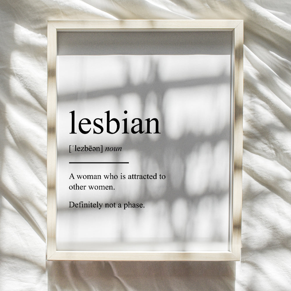 Lesbian Wall Art & Decor - Lesbian Pride - Cute Lesbian Gifts for Couple - Lesbian Bachelorette Party Decorations - Lesbian Stuff for Gay, Queer, Bi, LBGTQ Women, Teen Girls - Funny Definition