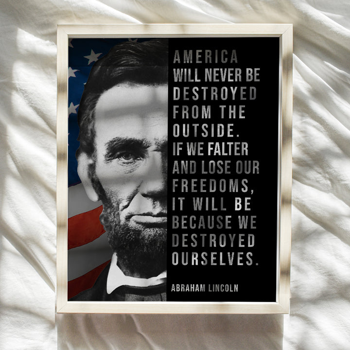 Abe Lincoln - Abraham Lincoln Poster, 8x10 - American Flag Wall Decor - Patriotic Wall Decor - USA Wall Art - Positive Inspirational Quotes - American Wall Decor - Patriotic Decor - Americana Decor