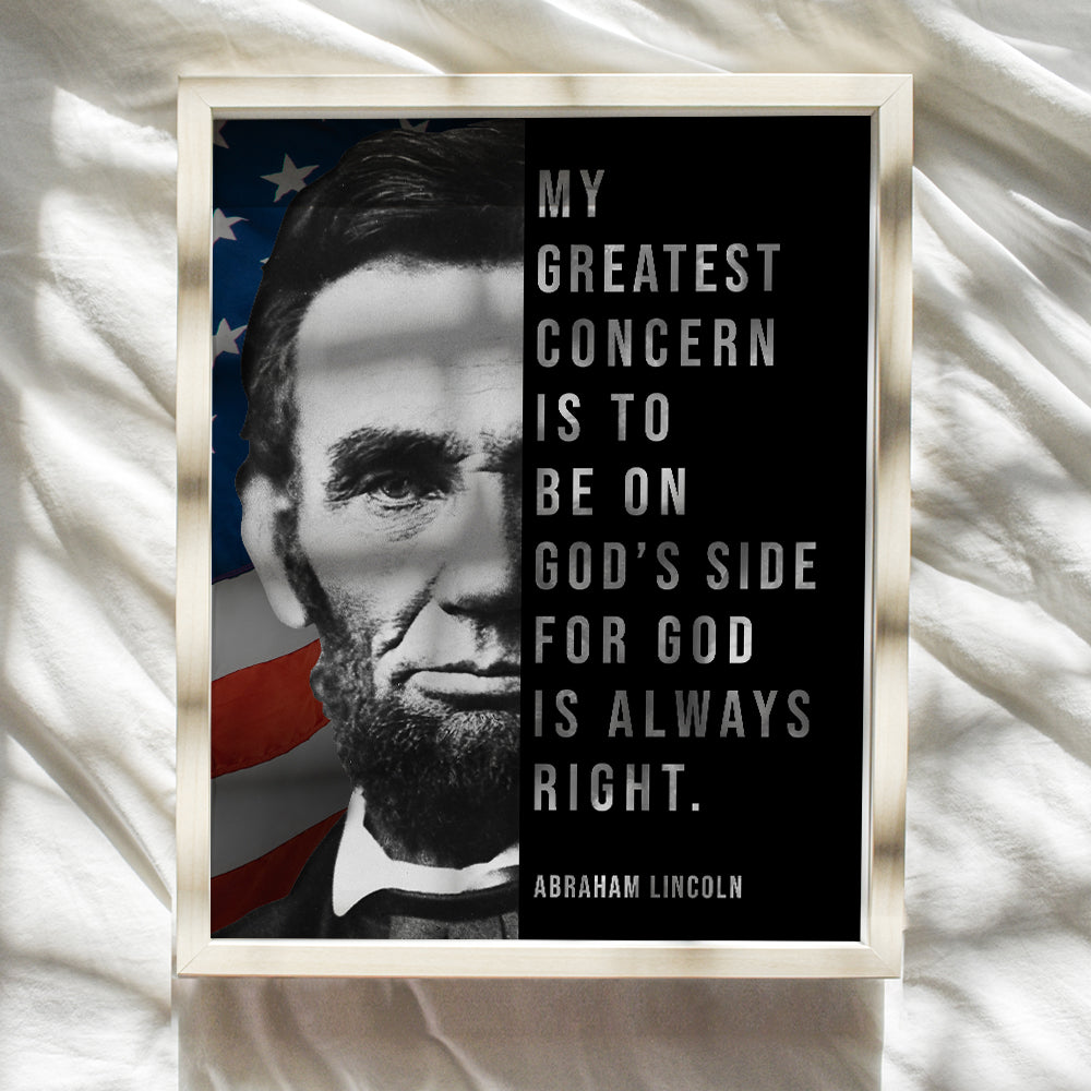 Abe Lincoln - Abraham Lincoln Poster, 8x10 - American Flag Wall Decor - Patriotic Decor - Religious Wall Decor - God Wall Decor - Christian Wall Art - USA Flag Wall Art - Positive Inspirational Quotes