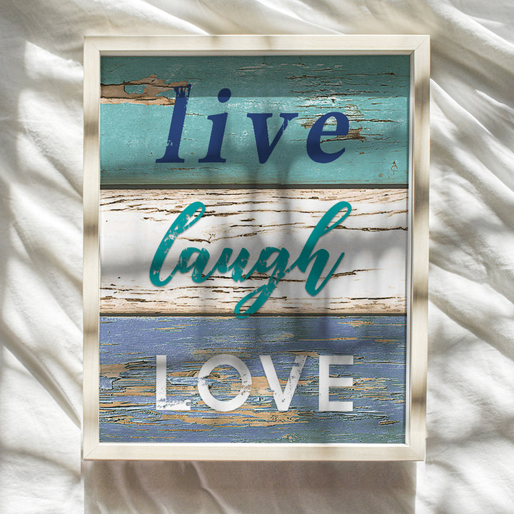 Live Laugh Love Wall Decor - Blue Rustic Bathroom Decor - Inspirational Wall Art - Positive Quotes Wall Decor - Sayings for Wall Decor - Uplifting Gifts for Women - Inspiring Quotes Wall Decor - 8x10