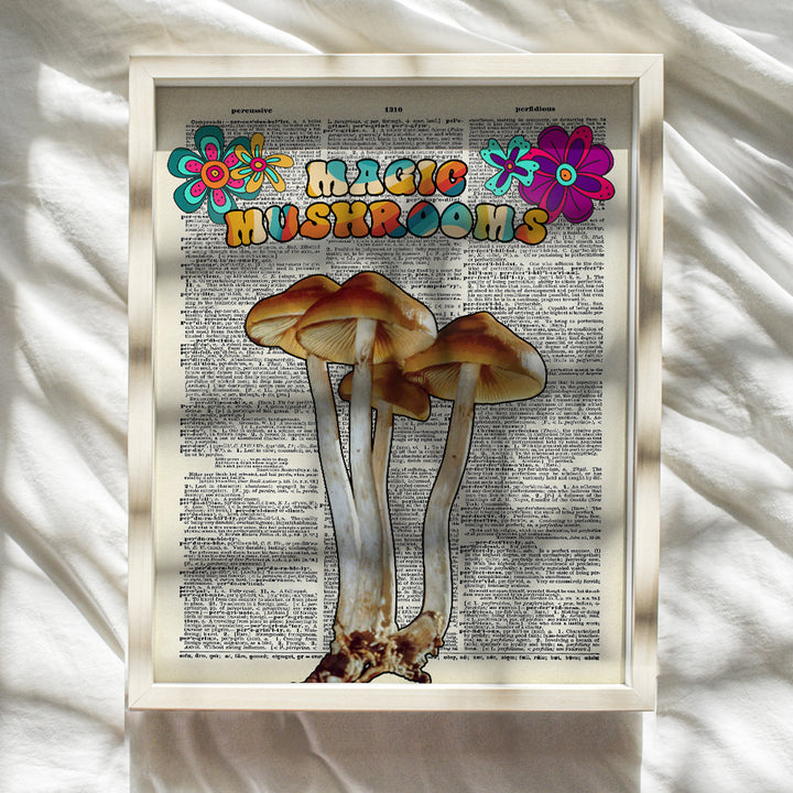 Magic Mushrooms - Psilocybin - Psilocybe Cubensis - Psychedelic, Trippy Bohemian Wall Decor - Boho Wall Art - Medicinal Mushrooms - Hippie Pshycadellic Room Decor - 8x10 Golden Teacher Posters