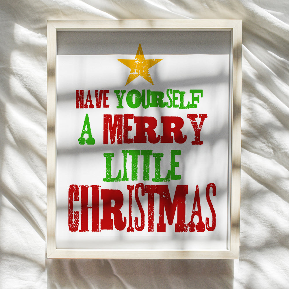 Yellowbird Art & Design - Have Yourself A Merry Little Christmas Holiday Wall Art - Holiday Home Decor - Cute Christmas Decorations - Xmas Decor - Green Gold Red Christmas Poster - 8x10 UNFRAMED