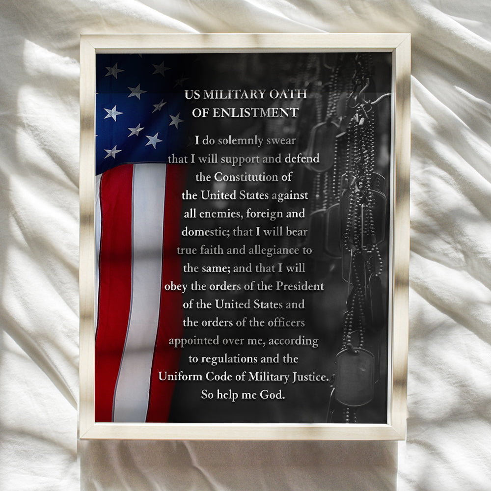 American Flag Wall Art - Oath of Enlistment - Patriotic Home Decor - Military Decor - Veteran Wall Decor - Marine Corps Gifts - Army, Navy, Air Force, Men, Women - USA Americana