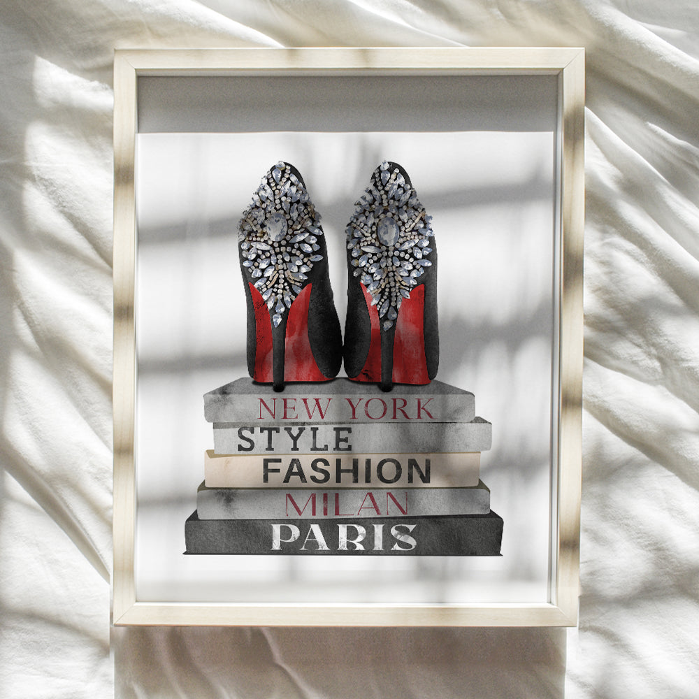 Fashion Design Wall Art - Designer Shoes Poster Print - Glam Home Decor - Glamour Wall Decor - Luxury Gifts for Women - Books - Girls Bedroom, Living room Decor