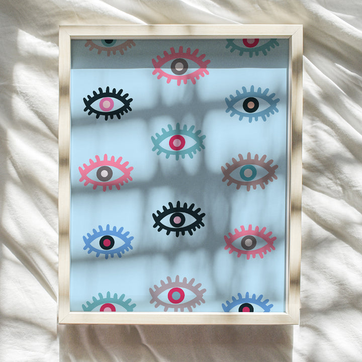 Evil eye Decor - Yellowbird Art & Design Poster - Eye Wall Decor - Preppy Room Decor - Blue Room Decor Aesthetic - Trendy Wall Art - Girls Bedroom - VSCO Minimalist Home Decor - Cute Indie Room Decor