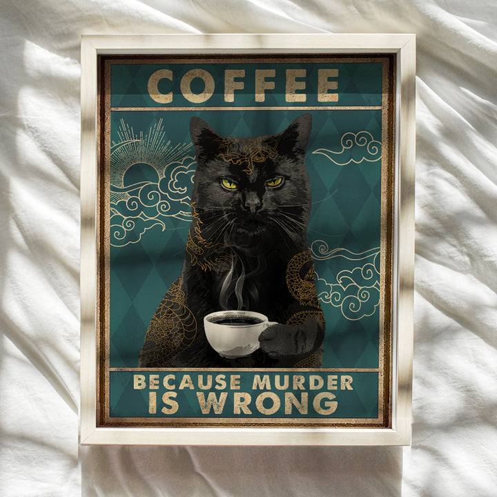 Cat Wall Art & Decor - Kitchen Wall Decor - Black cat Room Decor - Cat Lady Gifts for Women Men - Funny Quotes Saying - Coffee Decor - Cat Themed Gifts - Cute Cat Lover Gift - Cafe Wall Art - 8x10