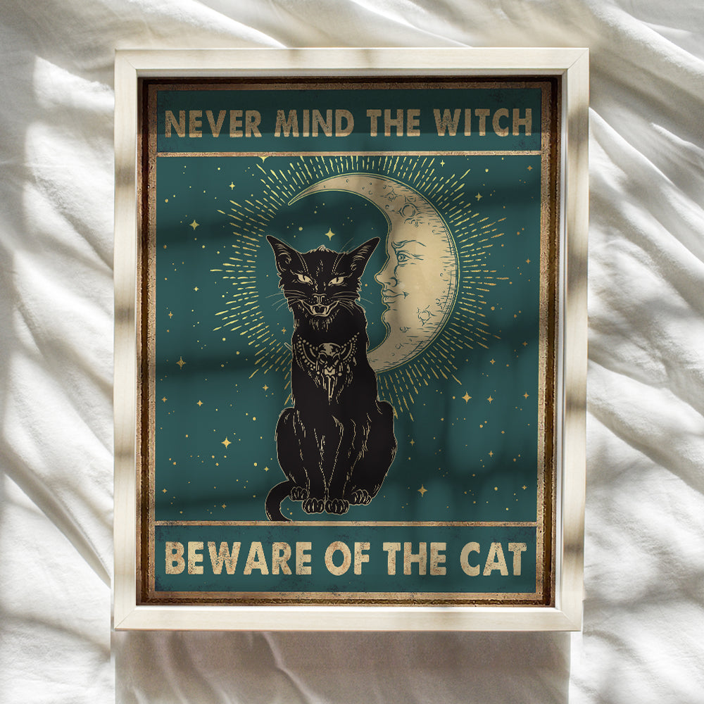 Witch Black cat Wall Art & Decor - Cat Wall Decor - Wiccan Gothic art Cat decoration - Halloween Decor - Witchy Gift for Woman - Paganism Wicca Supplies Celestial Home Decor - Cat Poster 8X10 UNFRAMED