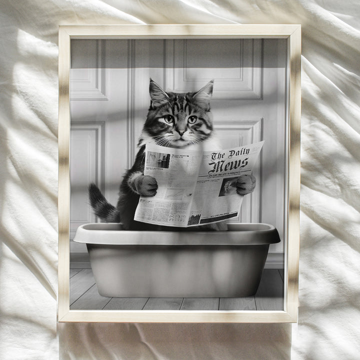 funny Bathroom Wall Decor - Cute Cat Wall Art & Decor - Grey Gray Bathroom Decorations - Black and White small Bathroom Pictures Accessories - Cat Mom - Cat Stuff - Tabby cat Poster - Cat Lover Gifts