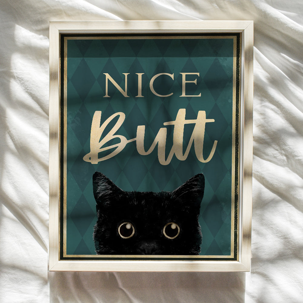 Nice Butt Bathroom Decor - Cat Wall Decor - Funny Bathroom Wall Art - Cat Bathroom Decor - Bath Wall Decor - Bathroom Decorations for Women, Kitty, Kitten, Pet, Animal Lover - Powder Room Wall Art