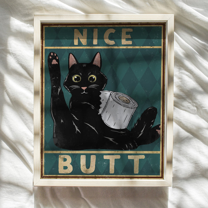 Nice Butt Bathroom Decor - Cat Bathroom Decor - Bathroom Wall Art - Bath Wall Decor - Guest Bathroom Wall Decor - Cat Wall Art - Restroom Decorations - Powder Room Decor - Funny Bathroom Poster