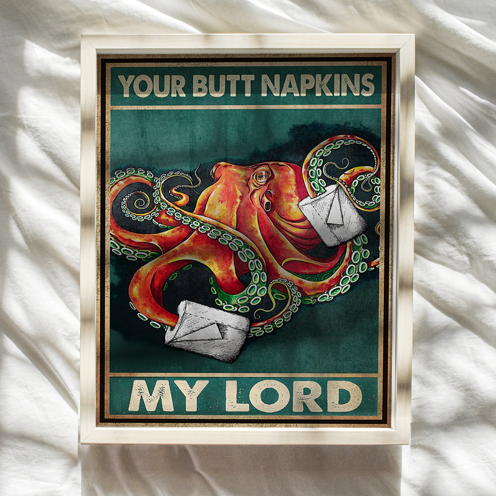 Octopus Nautical Bathroom Decor - Butt Napkins My Lord - Beach Bathroom Decor - Toilet Paper Wall Art - Restroom Sign - Bath Wall Decor - Funny Bathroom Decor - Powder Room Decor - Guest Bathroom