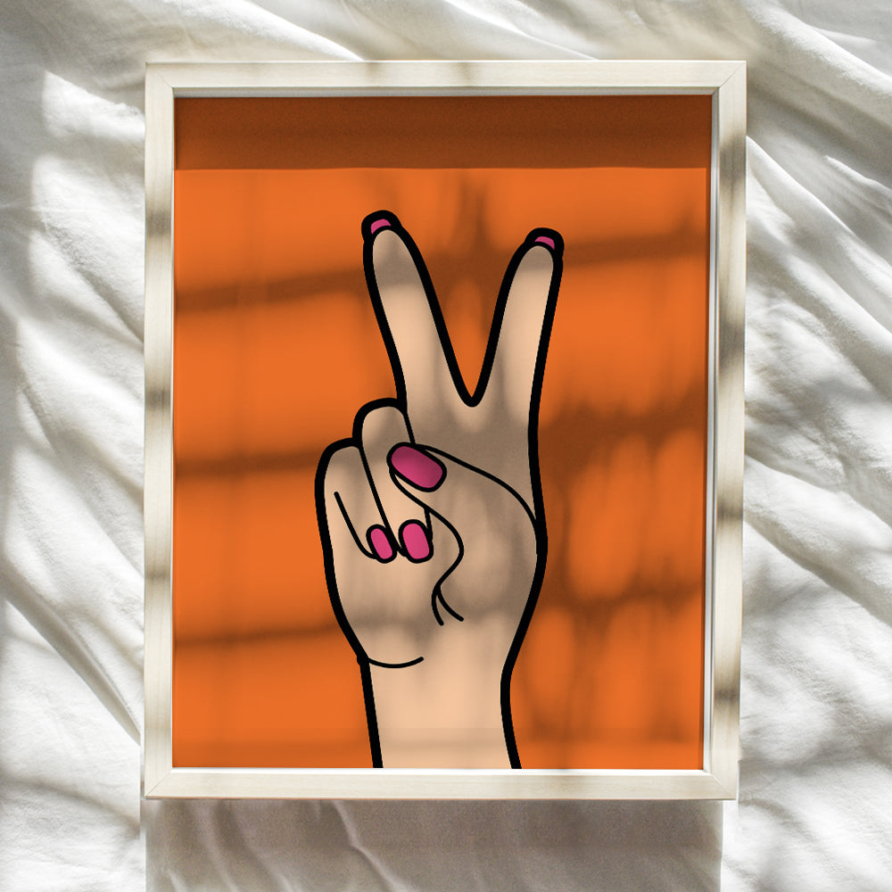 Orange Peace Sign Decor - Preppy Wall Art & Decor - Vintage Retro style Pop art - Eclectic Trendy Home Decor - Cute Indie Room Decor for Women, Teen Girls Bedroom - Boho-chic Funky Living room Decor