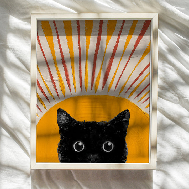 Cute Cat Wall Art Boho Wall Decor - Cat Wall Decor - Vintage Retro Black cat Stuff, Cat Mom, Cat Lover Gift - Cat Themed Gifts for Women - Cat Poster - Boho-chic Farmhouse Style Minimalist Room Decor