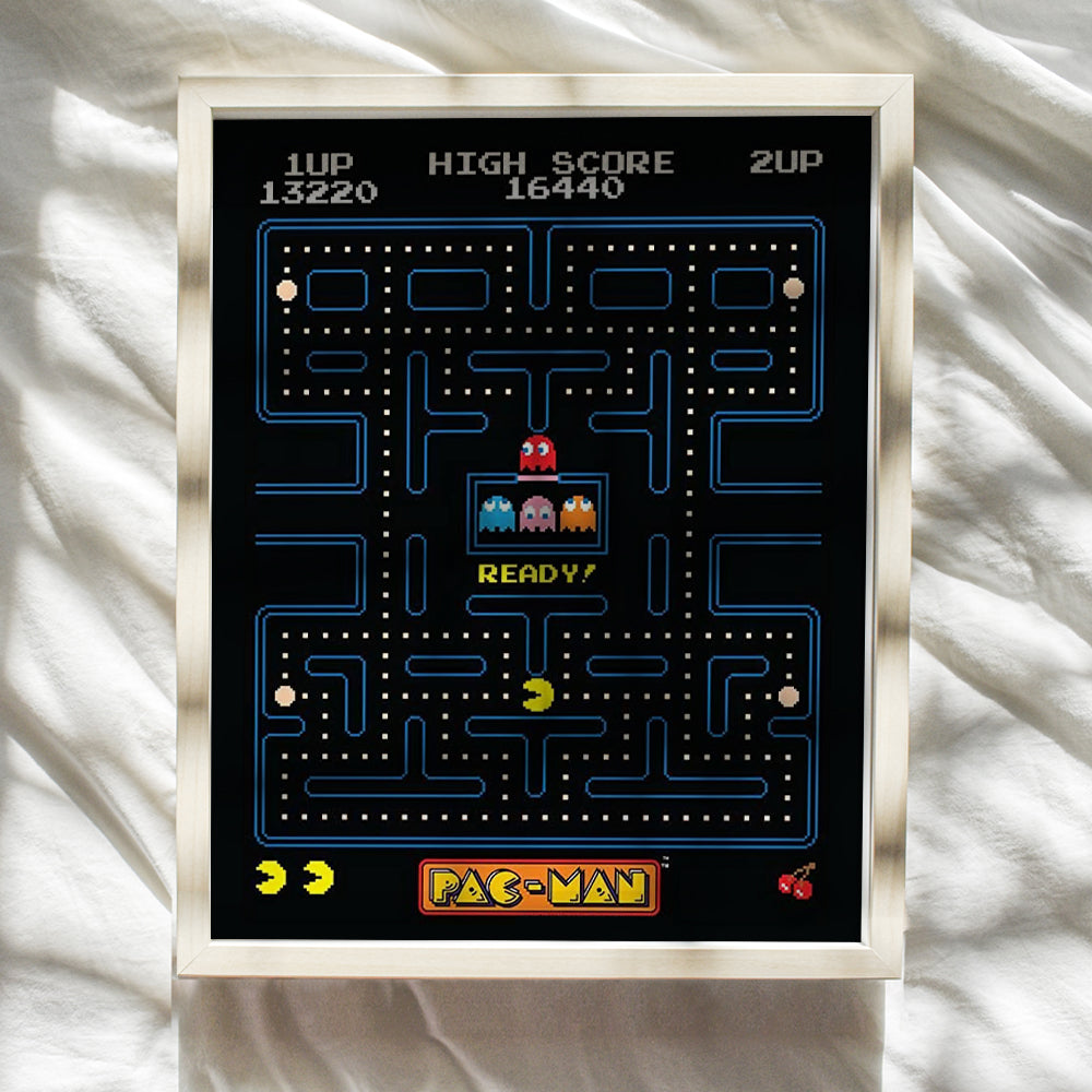 Pacman Arcade Game Poster - 8x10 Pac Man Wall Decor - Cool Unique Gift for Boys, Men, Gamer, Video Game, Arcade Games, Xbox, Nintendo, Gaming Fan - Game Room Decor