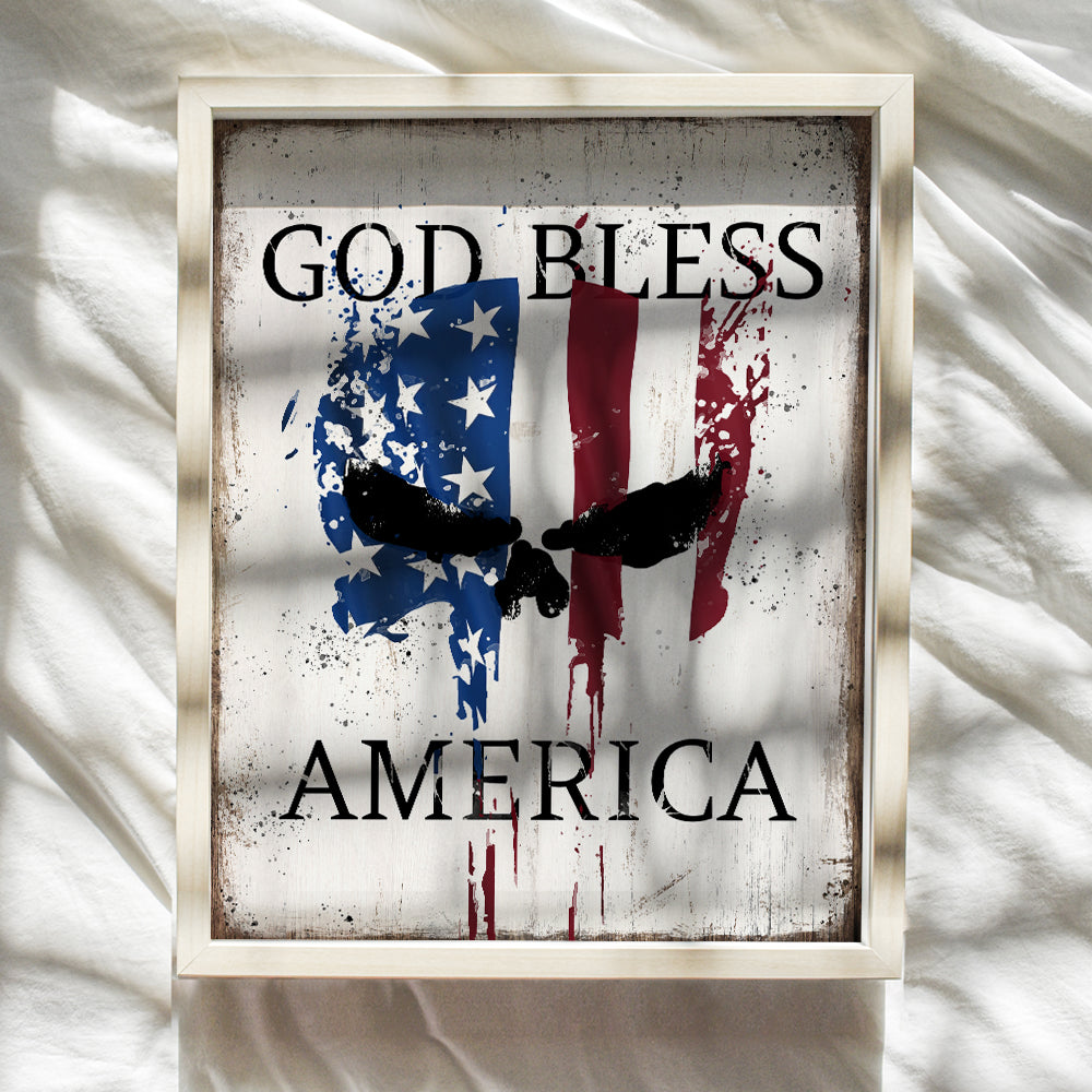 The Punisher American Flag Wall Decor - Patriotic Decor - God Bless America Sign - USA Flag Wall Art - Military Veteran Gifts - Man Cave Decor- Wall Decor for Men - Bar, Living Room, Home Office Decor