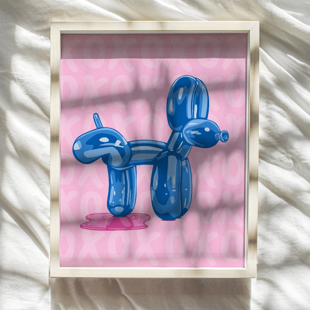 Balloon Dog Bathroom Wall Art - Funny Blue Bathroom Decor - Contemporary Modern art Pop art Poster - Cute Aesthetic Room Decor - Preppy Wall Art - Pink VSCO Trendy Wall Art - Yellowbird Art & Design