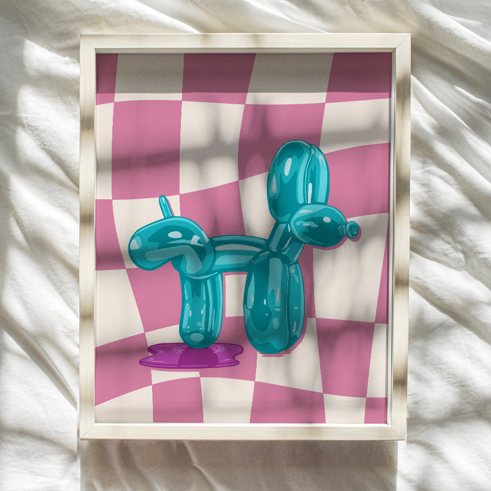 funny Decorations Pop art Wall Decor - Pink Purple Light Blue Bathroom Decor - Cute Teal Wall Art for Preppy, Modern, Contemporary art Fan, Teens, Girls, Women - Trendy Balloon Dog Room Decor Poster