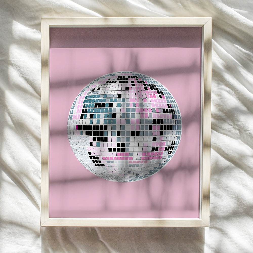 Disco Ball Decor - 70s 80s Aesthetic College Dorm Room Gallery Wall Art - Pop art Preppy Room Decor - Vintage Retro Pink Bedroom Decor for Women, Teen Girls - Funky Wall Art - Trendy Wall Decor 8x10