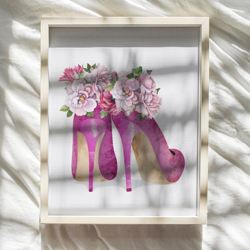 Glam Wall Decor - Fashion Wall Decor - Fashion Design Poster - Bedroom Decor for Women Girls - High Fashion Wall Art - Living Room Decor - Luxury Decor - Luxe Decor - Pink Couture High Heel Shoes