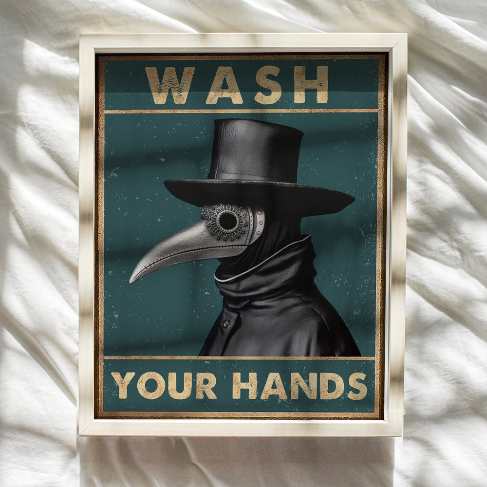 Bathroom Sign Plague Doctor Decor - Wash Your Hands Gothic art funny Sayings, Quotes - Crow Raven Creepy Bathroom Decor Wall Art - Medieval Powder room Restroom Sign - Witchcraft Supplies, Pagan Gifts