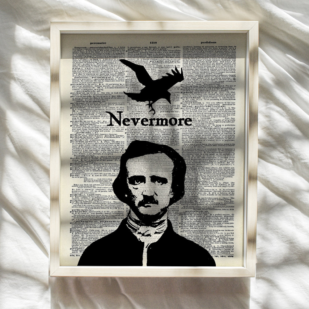 Gothic Edgar Allan Poe Decor - The Raven Poster 8x10 - Goth Room Decor - Creepy Vintage Wall Art - Nevermore Halloween - The Crow - Funny Unique Affordable Gift - Dictionary Art Photo Picture Print