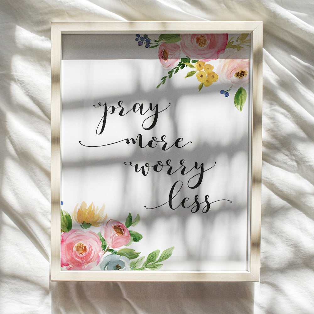 Pray More Worry Less Devotional Wall Decor - Christian Religious Gifts for Women - Inspirational Church Decorations - God Wall Decor - Bible Verse Wall Art - Prayer Wall Decor - Scripture Wall Art