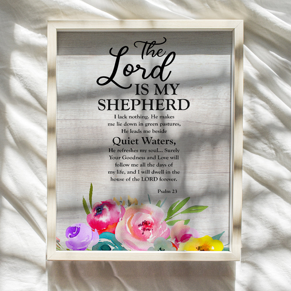 Psalm 23 - The Lord is my Shepherd Wall Art - Christian Inspirational Gifts for Women - Bible Verse Religious Wall Art - Scripture Wall Decor - Church Decorations - God Wall Art - Spiritual Wall Decor