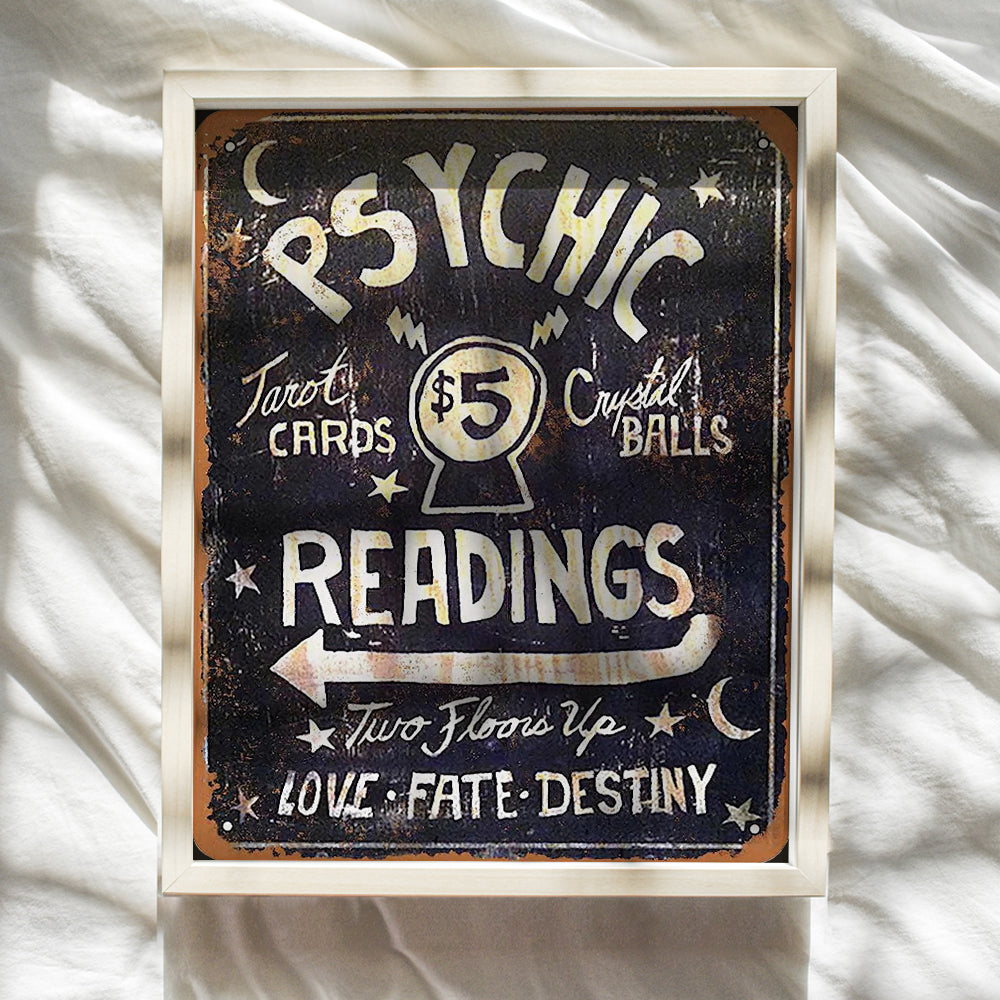 Psychic Reading Wall Art & Decor - Fortune Teller, Tarot Cards, Crystal Ball Picture Print Sign Plaque - Vintage Rustic Occult Home Decor - 8x10 Poster - Bedroom, Living Room, Office - Women, Men