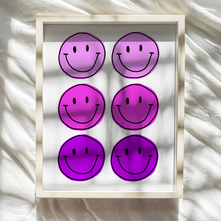 Smiley Face Purple Wall Decor - Smile Face Wall Art - Girls Bedroom Decor, Teens Room - Positive Wall Decor - Happy Decor - Preppy Room Decor - Trendy Room Decor - Modern art - Grunge Indie Room Decor