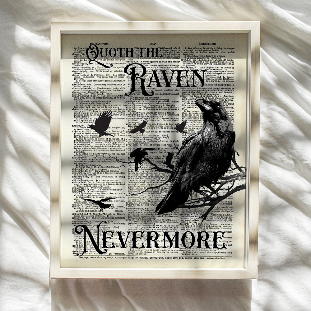 The Raven, Edgar Allan Poe, Nevermore - Medieval Decor - Gift for Wicca, Wiccan, Witchcraft, Occult Fan - Goth Room Decor - Gothic Home Decor - Creepy Scary Wall Art Picture - Halloween Decoration