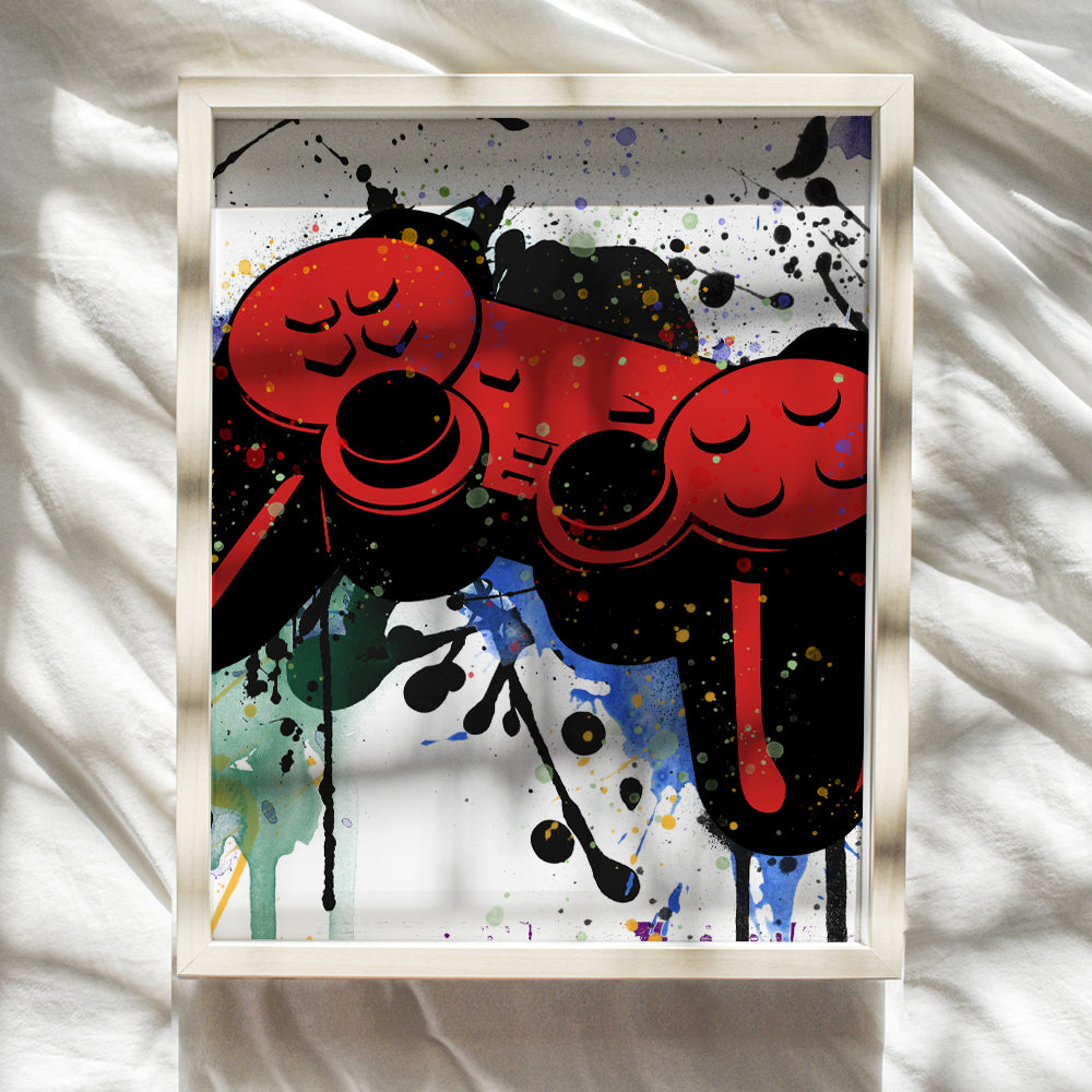 Game Room Decor - Remote Control Wall Art - Gaming Gifts for PC Gamer, Xbox, PS4, Playstation, Video Game, Arcade, Men, Teens, Kids - Man Cave, Dorm, Bar, Boys Bedroom - Urban Graffiti Posters