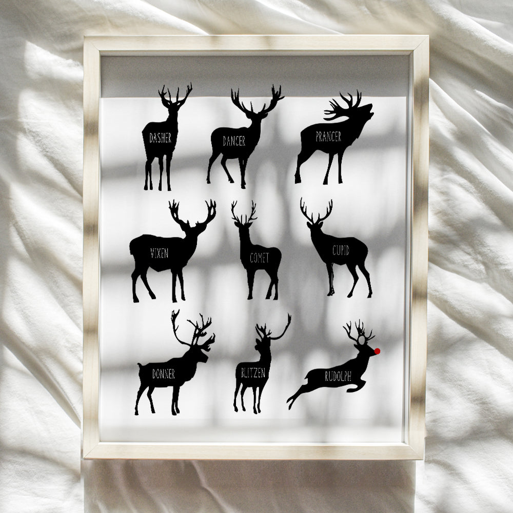 Black Christmas Decorations - Rudolph the Red Nose Reindeer Decorations - Holiday Decorations - Xmas Decorations - Cute Christmas Decorations - Christmas Wall Decor Poster - Christmas Wall Art